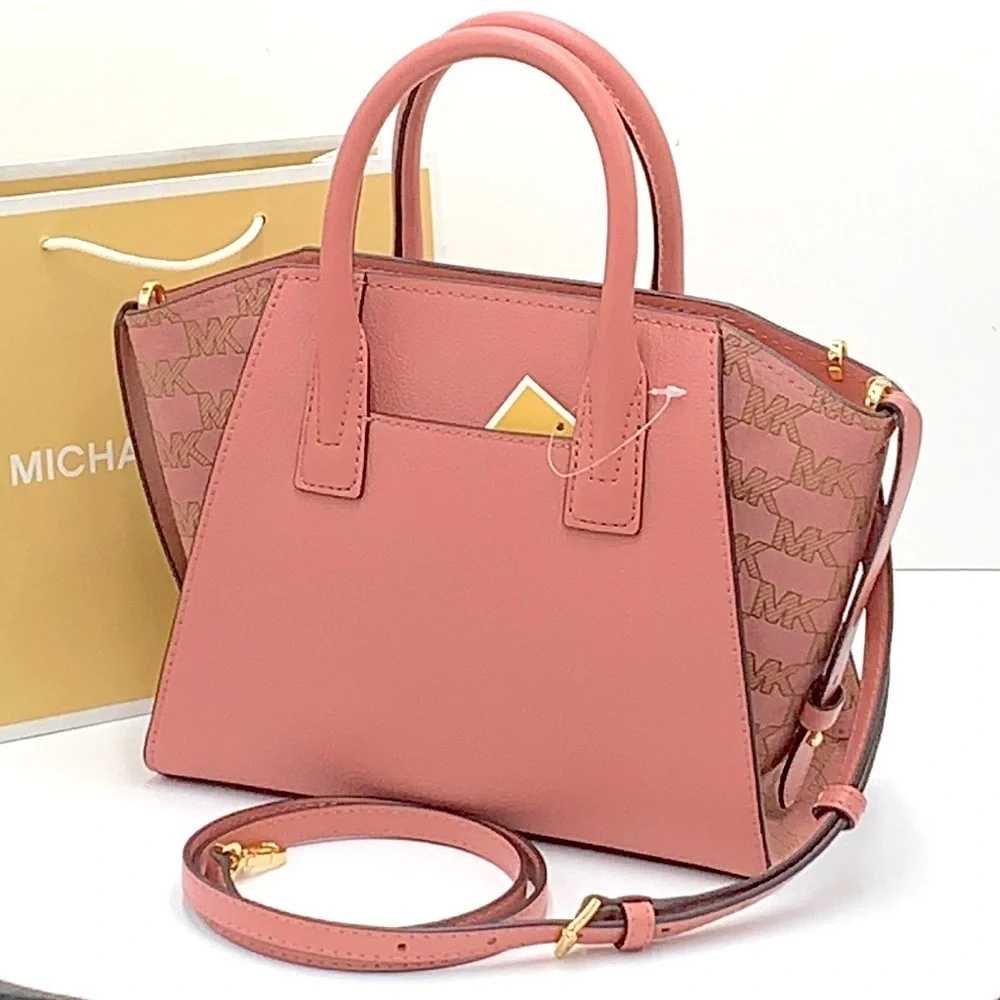 Michael Kors Avril Small Leather Top-Zip Satchel crossbody bag Rose color